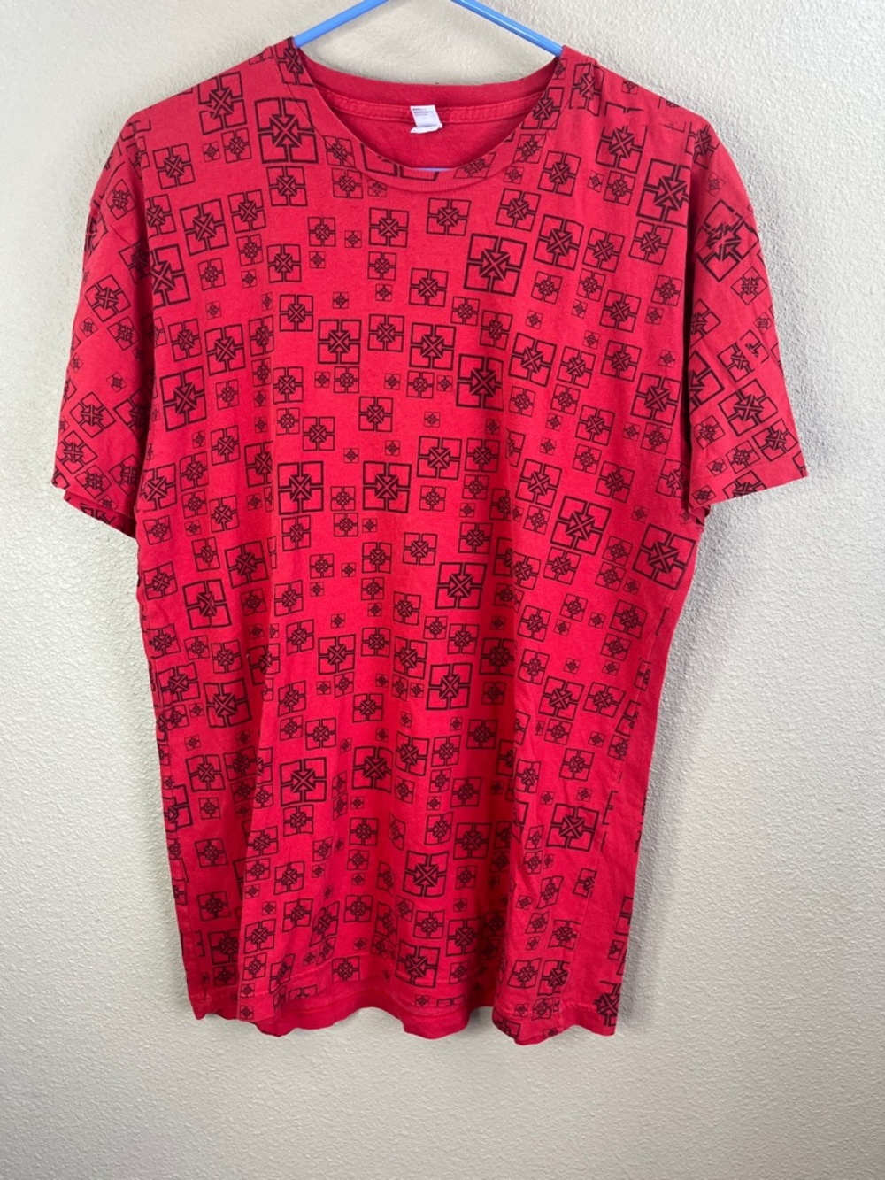 American Apparel Red Short-Sleeve Tee with Black Geometric Print